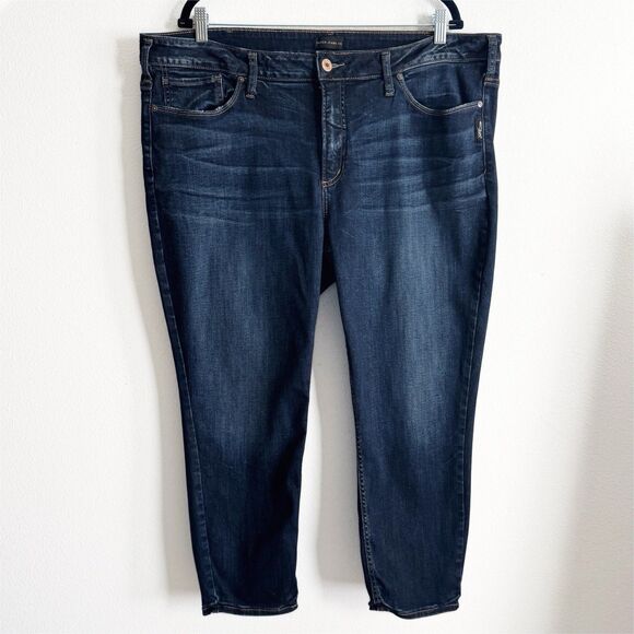 Silver Jeans Womens‎ 22 Plus Blue Avery Skinny Cropped Stretch Dark Wash Denim - Picture 1 of 14